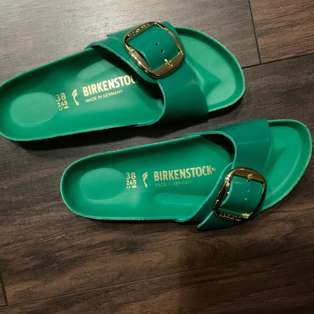 BIRKENSTOCK MADRID BIG BUCKLE SANDALS HIGH SHINE DIGITAL GREEN 38 EU, 7 US Women